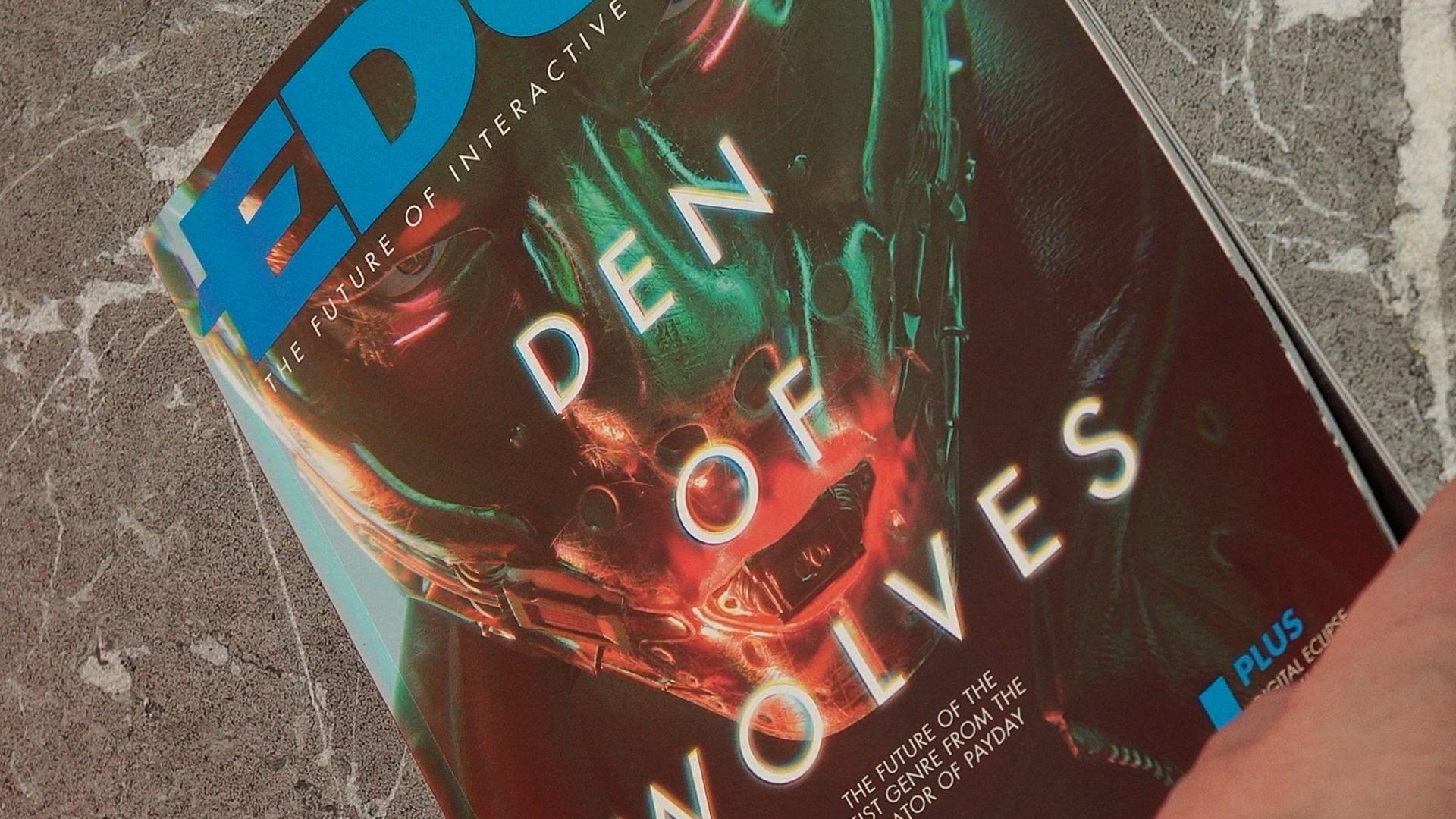 the cover of edge magazine on a stone background with Den of Wolves as the cover picture